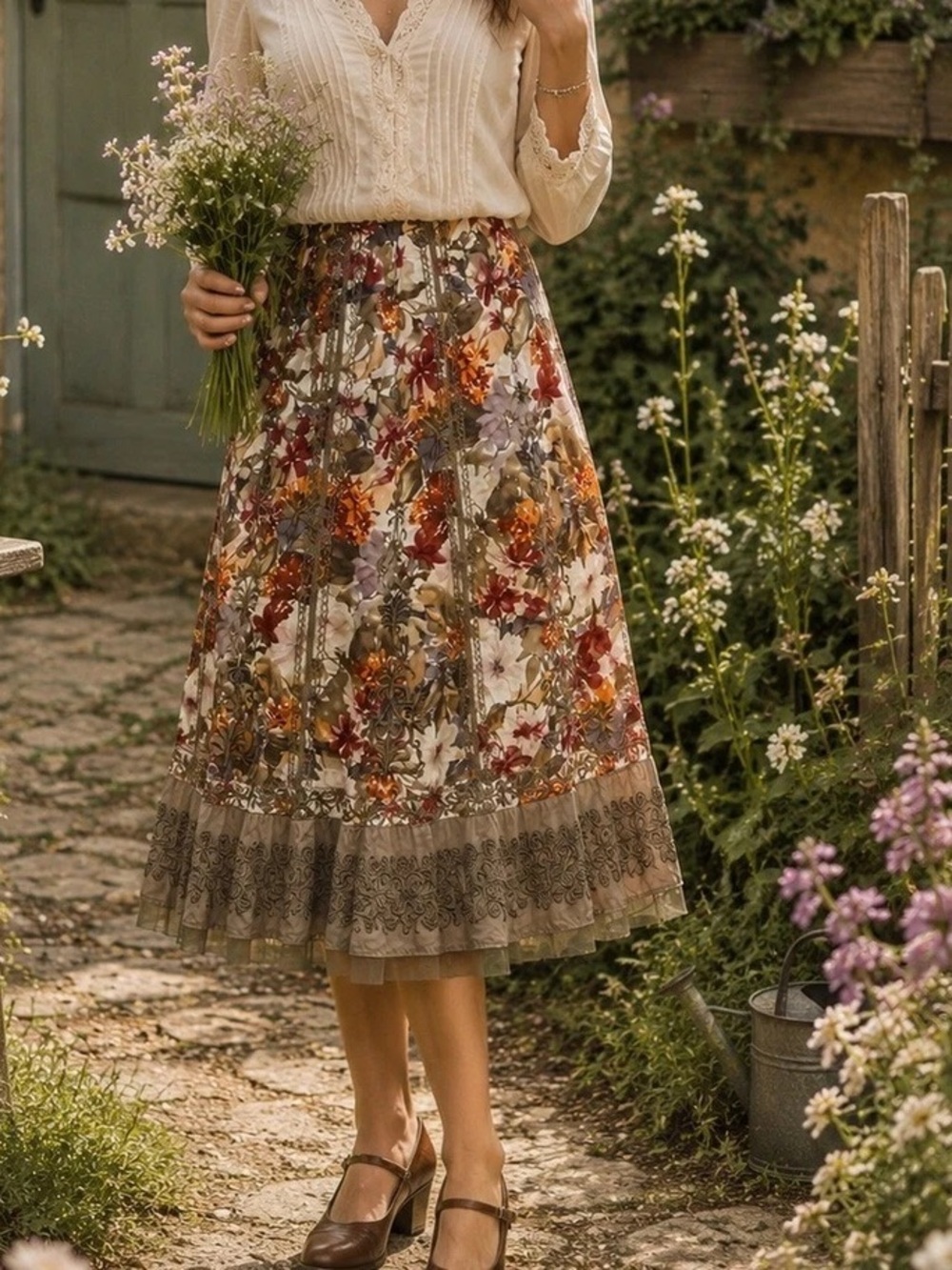 Vintage Peter Nygård embroidered floral silk midi skirt size 12 like new